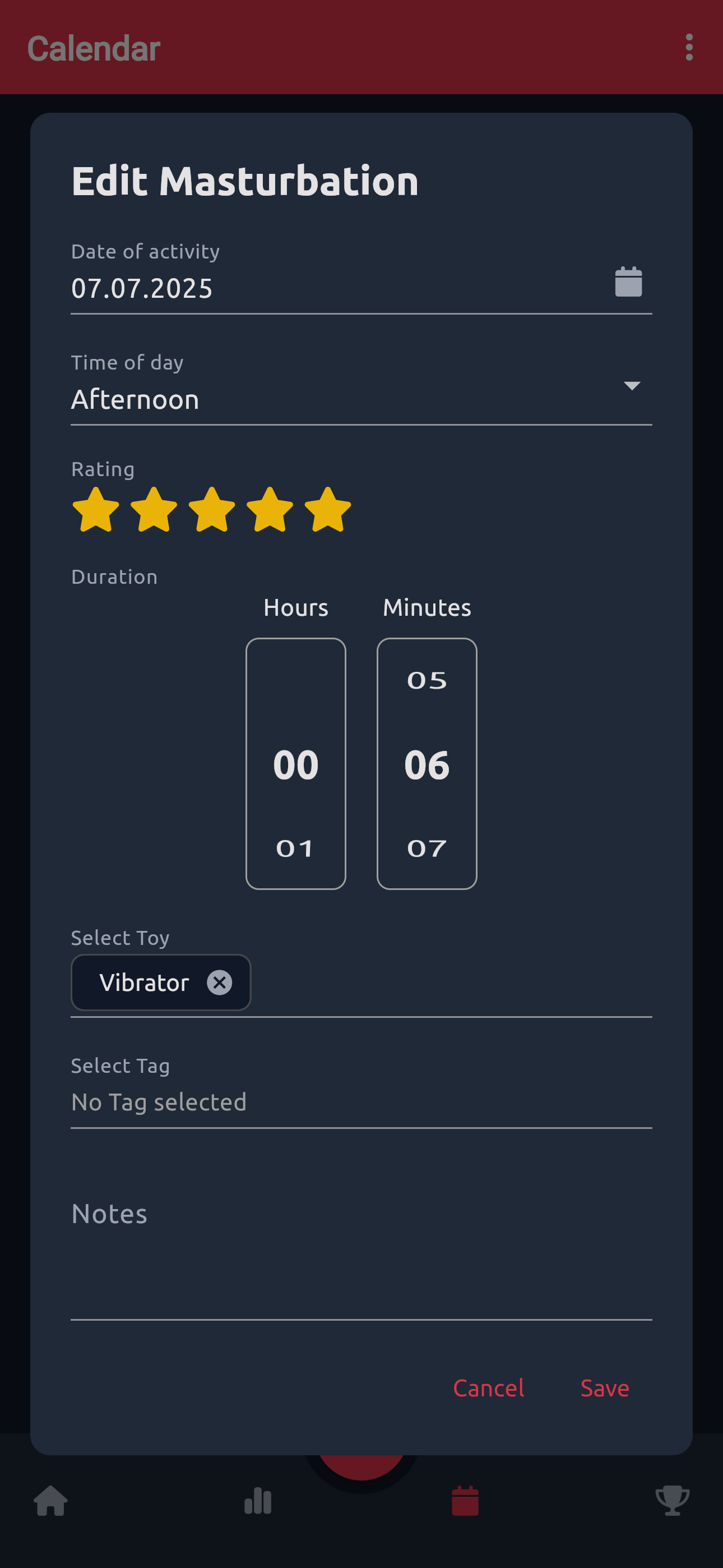 Calendar Page Edit Activity Modal