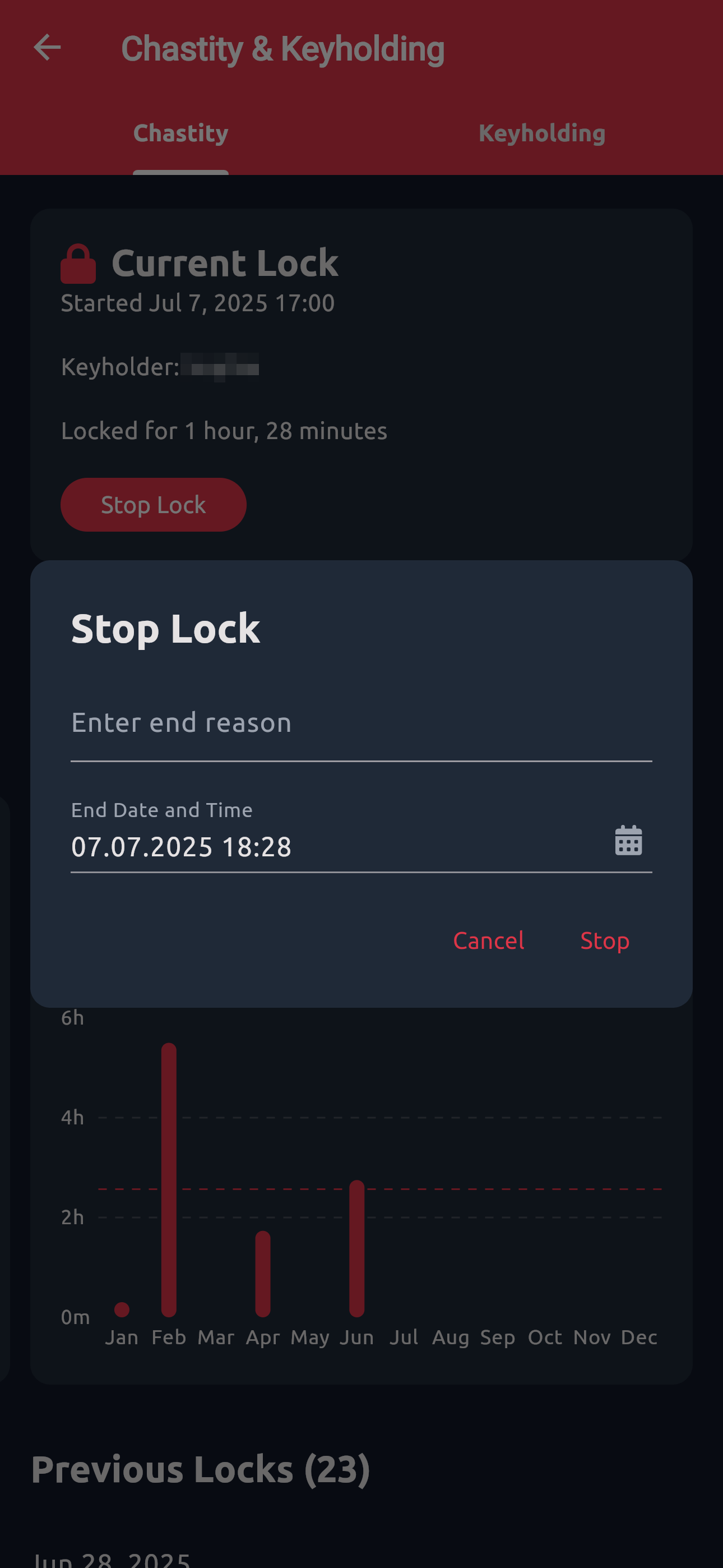 Chastity Page Stop Lock Modal