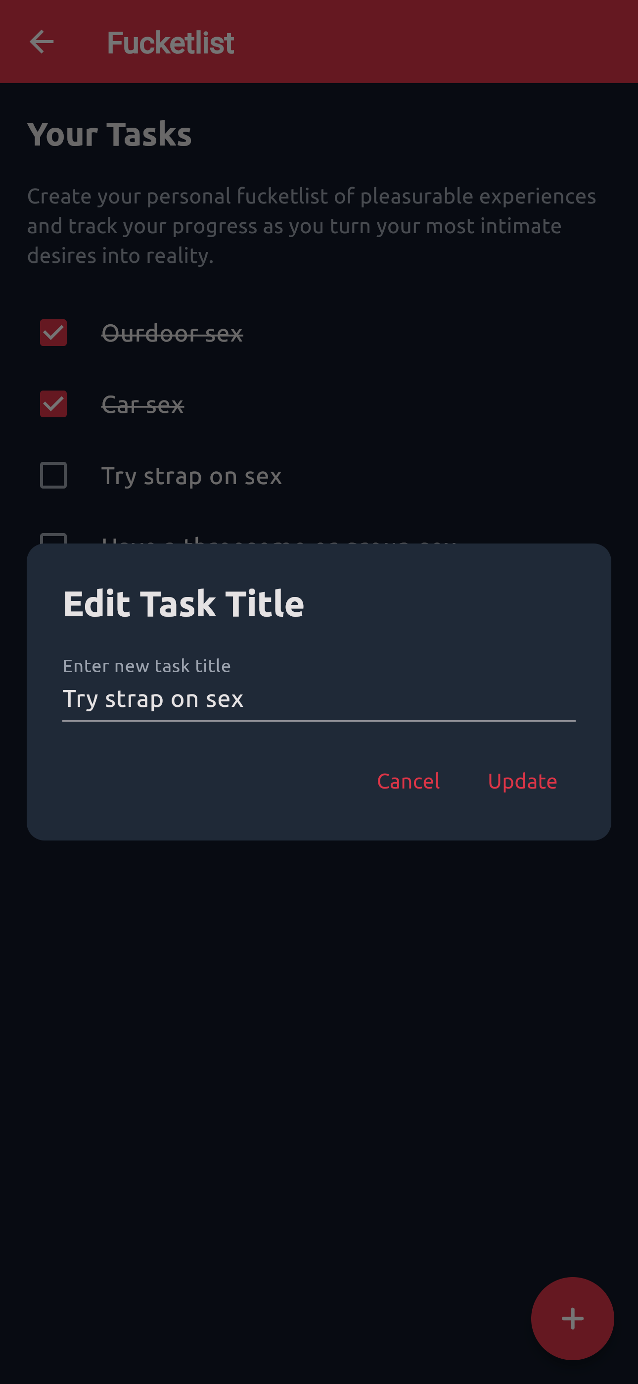 Fucketlist Page Edit Task Modal
