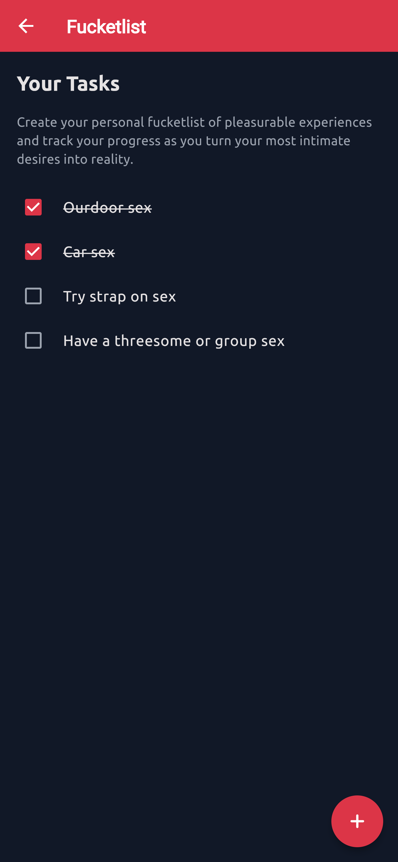 Fucketlist Page