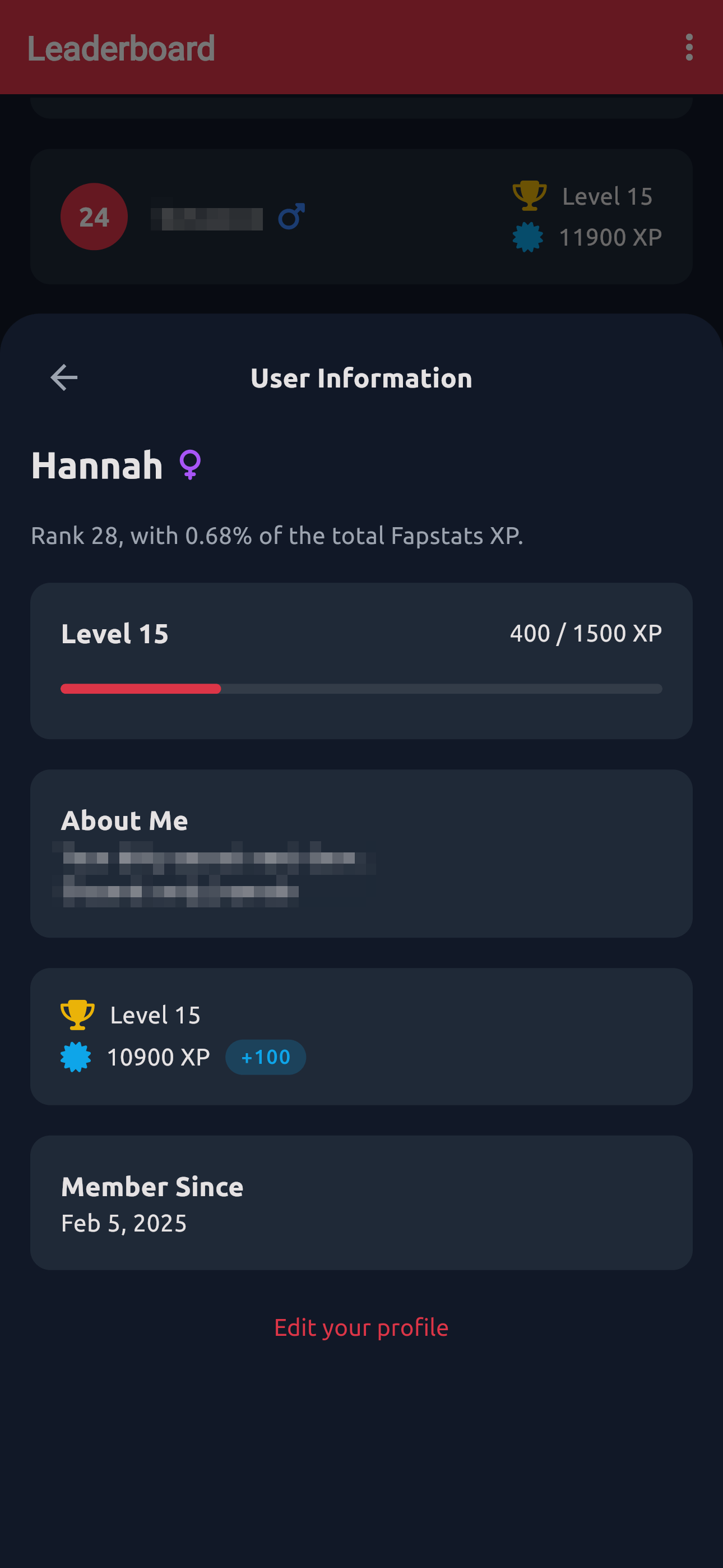 Leaderboard Page User Sheet