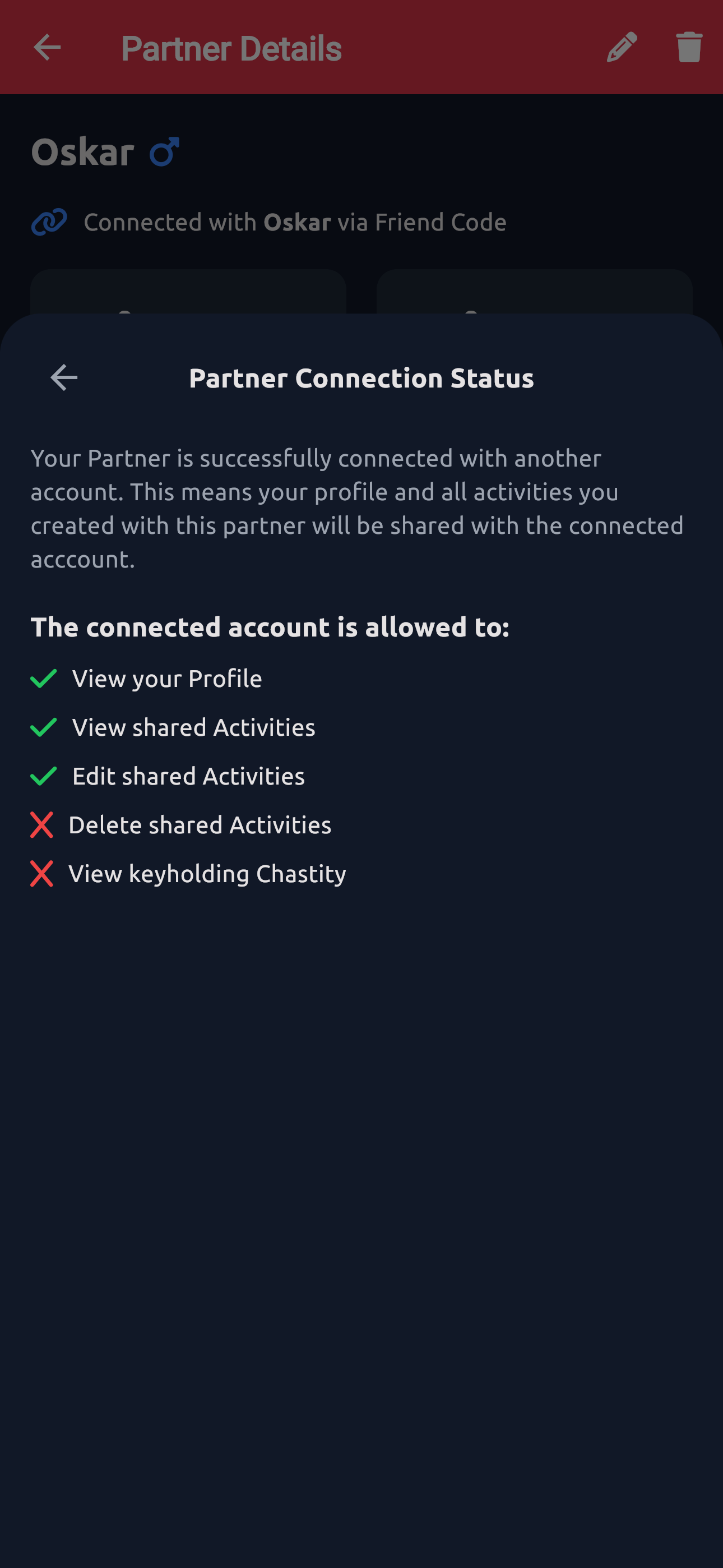 Partner Detail Page Connection Status Sheet