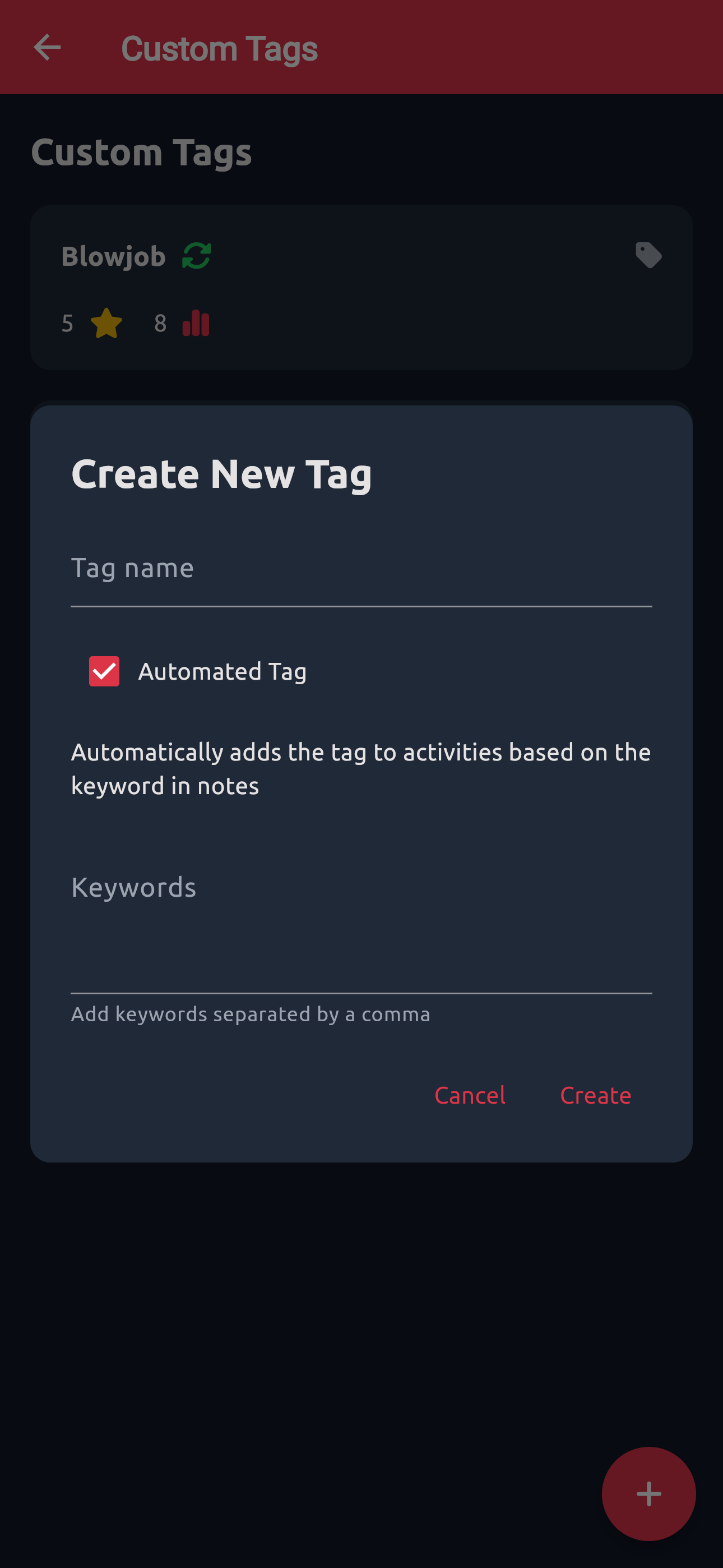 Tags Page Create Tag Modal