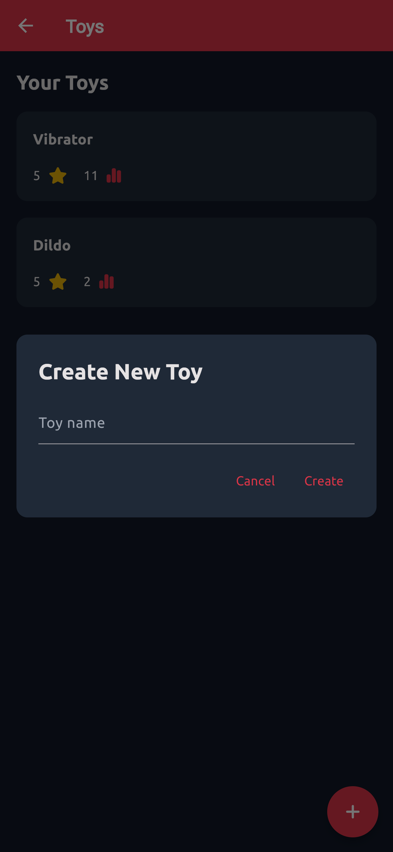 Toys Page Create Toy Modal